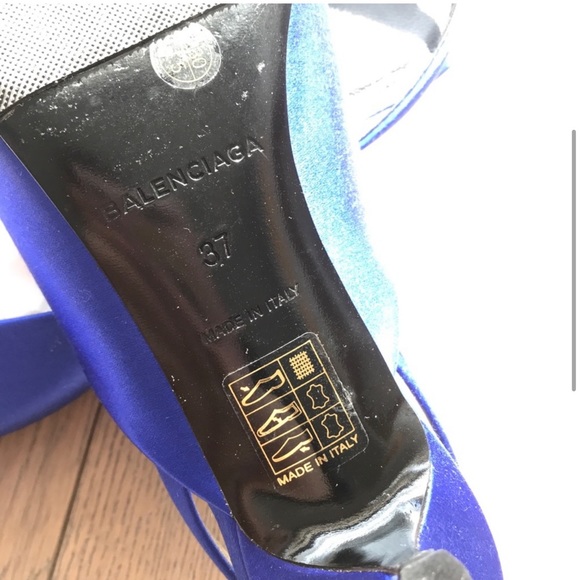 Balenciaga Blue Satin Pointed Toe Knife Slingback like new - Picture 9 of 11